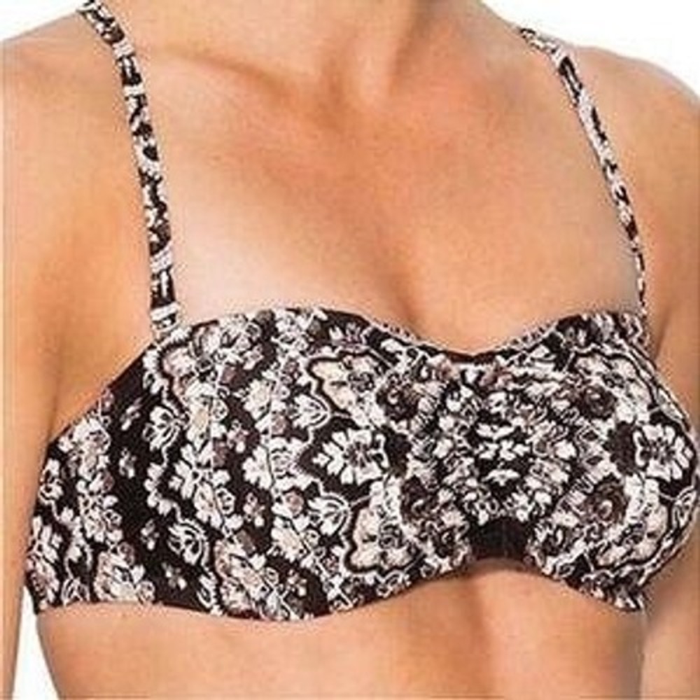 Athleta Black White Floral Damask Bandeau Bikini‎ Top Underwire 32 B/C 983915
